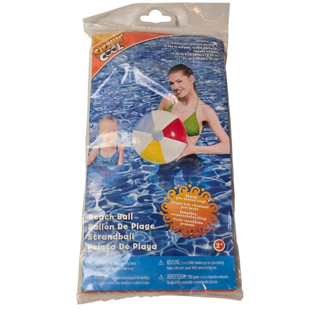 Beach Ball Vinyl Sizzlin Cool Toys R Us NOS in Package Beach Summer Pool Fun